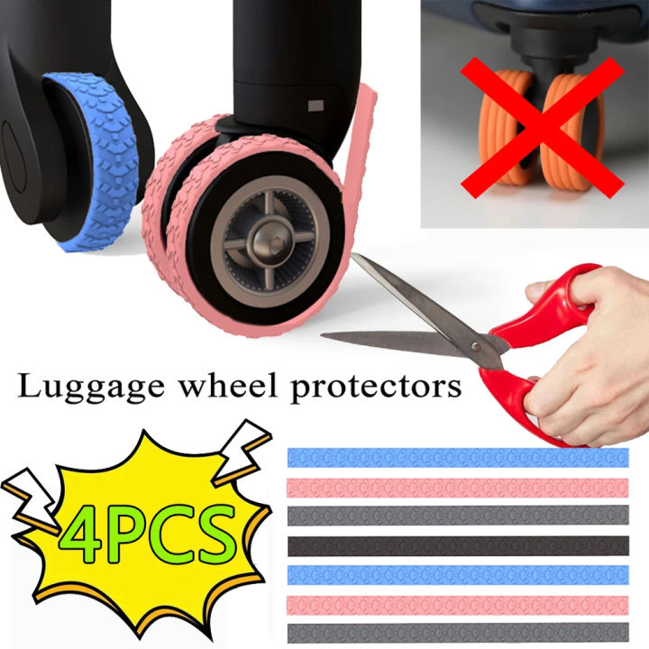 4PCS Flexible Cutting Silicone Luggage Wheels Cover Protectors Reduce