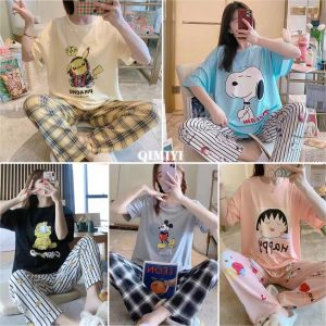 2025 ชุดนอนการ์ตูนน่ารักเกาหลีของผู้หญิงฤดูร้อนสั้นหลวมนักเรียนใหม่แขนสั้นชุดนอน / ใส่อยู่บ้านHome service pajamas set
