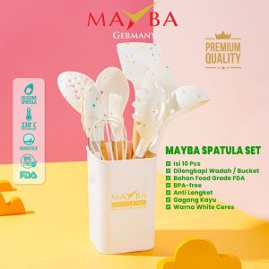Spatula Set Aestetic Silicone Mayba 10pcs sutil Dapur silicon|sendok masak silikon white FDA HIGH QUALITY