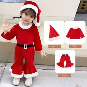 MIRELAE Hóa trang Quần Áo giáng sinh trẻ em Ông già noel đỏ Với mũ quần áo Trang phục giáng sinh Năm  Sang trọng mềm mại Bộ trang phục biểu diễn Bé gái trẻ  biết đi