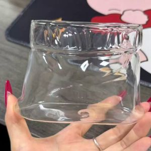 ETGAH Heat-Resistant Cloth Bag Shaped Mug Transparent Handmade Glass Coffee Cup Unique Gift Large Capacity Milk Glass Cup Restaurant