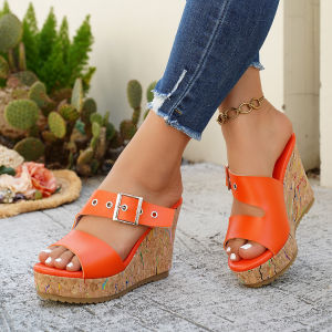 [Free Shipping] Womens Wedge Sandals 2025 Summer New Fashion Studded Thick-Soled Peep-Toe High-Heel Roman Sandals