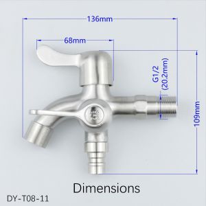 Brushed 304 Stainless Steel Taps Faucet Two Way Tap Single Cold Taps One Inlet Two Outlets FaucetFast shipping