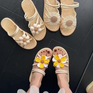 Flat-Soled Sandals Imitation Straw WomenS Summer Linen Slippers Home Woven Shoes For Indoor And Outdoor Wear Vintage Style
