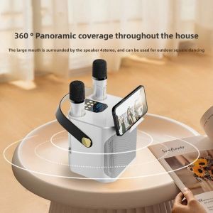 VERMILL Dual Microphone 360 Stereo Surround Karaoke Bluetooth 5.3 High Power Bluetooth Speaker High-quality Boombox Home TV KTV