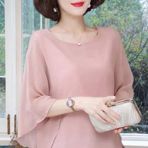 puff 3 4 sleeve blouse long sleeve formal blouse plus size pink round neck Bat sleeve loose korean casual office plain T-shirts tops