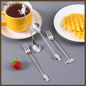 [The Fayshow] ภาพวาดน่ารักช้อนสแตนเลส304แมวกลวงสำหรับกาแฟชาขนมช้อนบนโต๊ะอาหารของขวัญสำหรับนักเรียนเด็ก