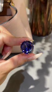 BELLUX 925 Silver Plated 18 K White Gold Bracelet Star Royal Blue Full Diamond Pear Shape Sapphire Opening Bangle