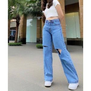 HIGHWAIST KULOT JEANS WANITA SOBEK SEGITIGA LOOSE