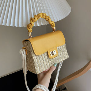 Cross-border trendy new straw woven bag high-end pastoral style shoulder bag stylish and fashionable pleated tote and crossbody bag