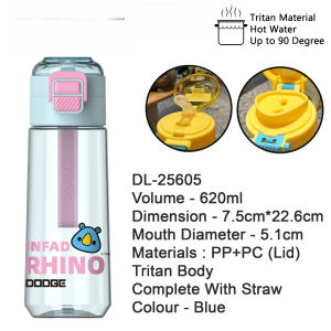 480ml/620ml Leisure Style Rhino Dual Head Leakproof Tritan BPA-Free Water Bottle With Handle