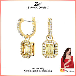 ♈Swarovski♈ Womens fashion earrings. Gold-plated octagonal drop earrings yellow Millenia crystal. Valentines Day gift Birthday gift