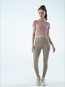 Lulu Áo thể thao yoga mùa hè một mảnh cố định cho phụ nữ áo chạy chuyên nghiệp tay ngắn t Áo có cảm giác cao cấp