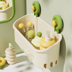 Mishilei ชั้นเก็บของในห้องน้ำ ถ้วยดูดแบบถอดได้ ไม่ต้องเจาะผนัง มีรูระบายน้ำ ความจุใหญ่ ติดตั้งง่าย