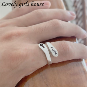 Lovely girls house Charm Cross Shape FAITH Letter Ring for Men Women Adjustable Ring Believer Couple Ring Jewelry Lovers Gift