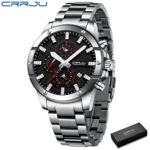 CRRJU Jam Tangan Pria+Kronograf+Arloji kuarsa+Kalender Arloji Tahan Air+Kotak gratis 2296