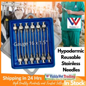 Viddavet 12 pcs  Veterinary Needles Hypodermic Stainless Reusable gauge 16x1.5 inches Stainless steel needle for pig