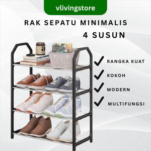Rak Sepatu 4 Susun Minimalis Portable Mudah Dirakit - Rak Sandal Sepatu Multifungsi