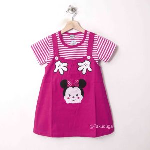 Baju Pakaian Anak Cewek Perempuan Dress Overall Kaos Katun Usia 3 4 5 6 7 8 Tahun Bordir Tsum Tsum