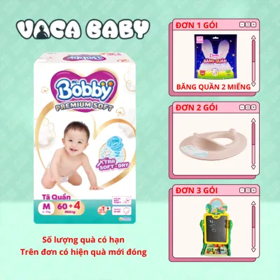 Tã bỉm Quần Bobby Premium Soft đủ size M60+4/ L56+4/ XL52+4/ XXL48+4 miếng cho bé