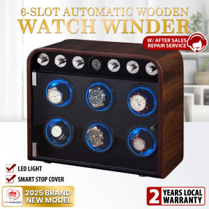 Wooden Automatic Watch Winder with LED Light + Silent Operation & Anti-Magnetic Technology - 2/4/6/9 Storage Slots Box
