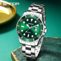 SANDA 1099 Men's Quartz Watch Luxury Fashion Green Date Pointer with Stainless Steel Strap Wristwatches for Male Watches. 