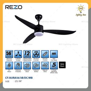 REZO AURA 56 INCH MATTE BLACK/DARKWOOD DC MOTOR 12 SPEED REMOTE CONTROL CEILING FAN