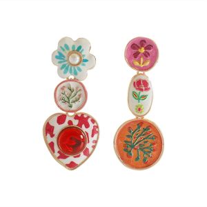 RUANGE Creative Asymmetrical Enamel Dangle Earrings Flower Charm Geometric Stud Earrings Retro Metal Bohemian Dangle Earring Beach