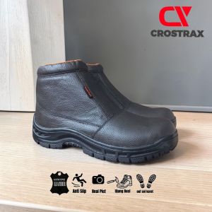 CROSTRAX - SEPATU BOOTS SAFETY KULIT ASLI 100% PRIA BIG SIZE UJUNG BESI COKELAT HITAM RESLETING SEPATU SEMI BOOTS LOW/TALI PRIA BOOT SAVETY BUT SEPTI BUTS SEVTI BOT SEPTY BOTS SEFTY PDH PDL SATPAM KERJA LAPANGAN PROYEK TAMBANG UKURAN JUMBO 40-46