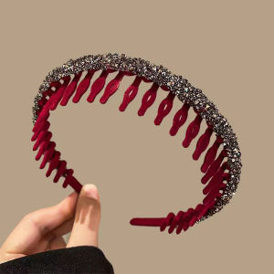 🔥🔥Roman Holiday Fashion Exquisite Rhinestone Hair Band Flocking Bezel Hair Hoops for Women Ladies Anti-slip Hair Band Washing Face Flocking Headband Hair Accessories