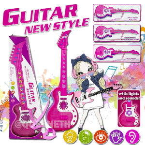 Kids musical 4 strings rock Pink Guitar Style Feching With Light & Sounds Toy 2-6 years old