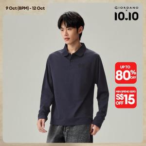 Giordano Beau Monde Men Number embroidery long sleeve cotton polo shirt Free Shipping 13016613