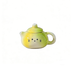 HOUCHU Phong cách Trung Quốc Đồ trang trí ấm trà gốm sứ mini Tinh tế Truyền thống Chậu gốm hình tai mèo Mô hình thu nhỏ Mượt mà Phụ Kiện Nắp Ly Trà Sữa Trà đạo