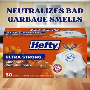Hefty Ultra Strong Tall Kitchen Trash Bags – Cinnamon Pumpkin Spice Scent 13 Gallon 50 Count Heavy Duty Waste Bags