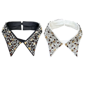 Detachable False Collar Rhinestones Beaded Lapel Accessory for Sweater and Dress for Lady Girl Half Shirt Collar