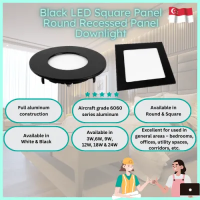 DB High Lumens Matt Black Slim LED Square Panel Round Panel Downlight 3W/6W/9W/12W/15W/18W/24W