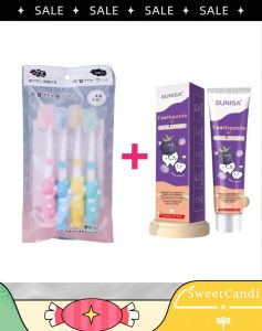 SweetCandi~4pcs Kids Cartoon Bear Soft Bristle Toothbrush With Childrens Food Grade Toothpaste Set