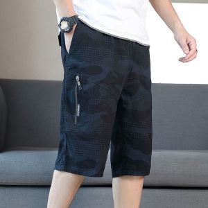 UAYESOK- MenS Thin Casual Beach Shorts Knee Length Shorts Cotton Cropped Pants Camouflage Summer Loose  Capris Pants Seluar  Lelaki