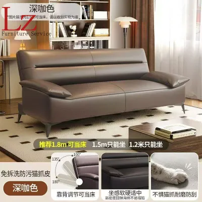 LZ-Cat-scratch-resistant leather sofa bed dual-purpose simple design for small apartments living rooms rental properties offices and rental houses foldable
