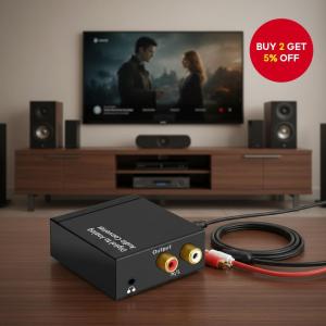 (HD1)Digital to Analog Audio Converter 3.5mm Jack 2 RCA Outputs for TV Digital Coaxial Fiber Optic