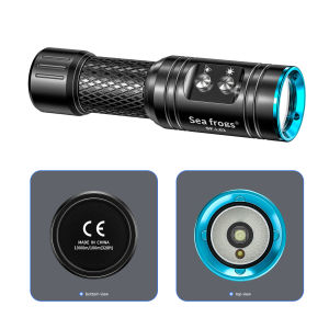Seafrogs Torch Light Powerful Diving Flashlight IPX8 Waterproof Underwater Torch Aviation Aluminum 100 m Torch Submarine Light Fishing Handheld Torch for Outdoor Sports at Night Under Water SF-L03 1000LM Outdoor strong light flashlight