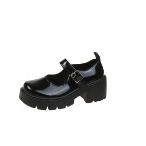 WALKINGSHOW Women’s Chunky Mary Jane Shoes Patent Leather Platform Loafers Korean Style Thick Sole Vintage Casual Dress Shoes for Women #300