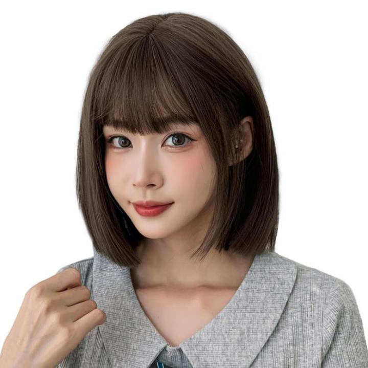 TSE Woman Short Hair Wig Korean Style Bob Haircut Cute Comic Bangs