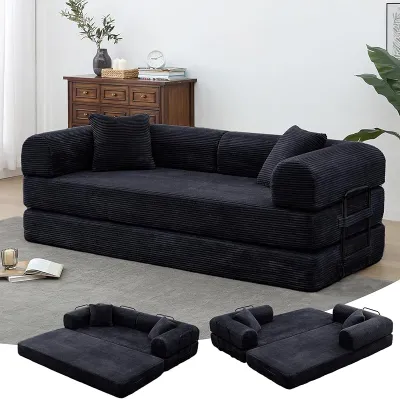 Greaton 200CM Convertible Folding Sofa BedFold Out Floor Sofa Couch with Fixed-Shape FrameCorduroy Foldable Mattress Cloud Couch for Living Room Bedroom