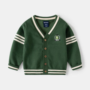 Rolanko Classic Knit Cardigan Sweater for Toddler Baby Boys Button Up V-Neck Long Sleeve Windbreaker Coat 1-8 Years Kids Spring Autumn College Clothing