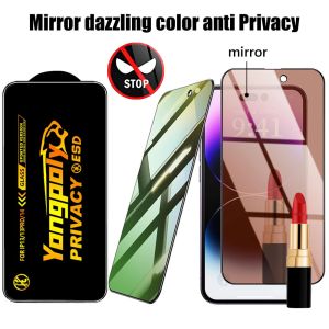 Full Cover Colorful Mirror Protecting Privacy Tempered Glass For iPhone 11 12 13 14 15 16 16e Air 17 Pro Max Mini Plus X XR XS Max Anti Spy Peeping Screen Protector Film