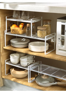 Kitchen Cabinet Shelf Organizer Counter Shelf Stackable Cabinet Storage Rack Pantry Storage Shelf Spice Rack Space Saving Cupboard Stand