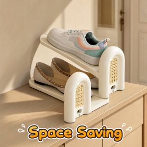 Shoe Rack Shoe Stand Two Tier Foldable Space Saver Entryway Closet Rattan Style Home Storage