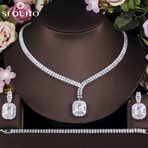 SEQUITO Wedding Party 3Pcs Jewelry Sets Inlay Brilliant Clear Cubic Zirconia Earrings & Necklace & Bracelet Set for Brides SJ179