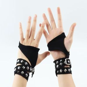 BINOCUL Black Metal Rivet Gloves Y2K Harajuku Fingerless Mittens Personalized Korean Style Punk Wristband Women